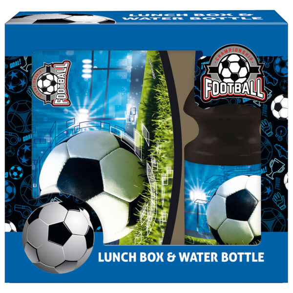 комплект кутия и бутилка с футболна топка