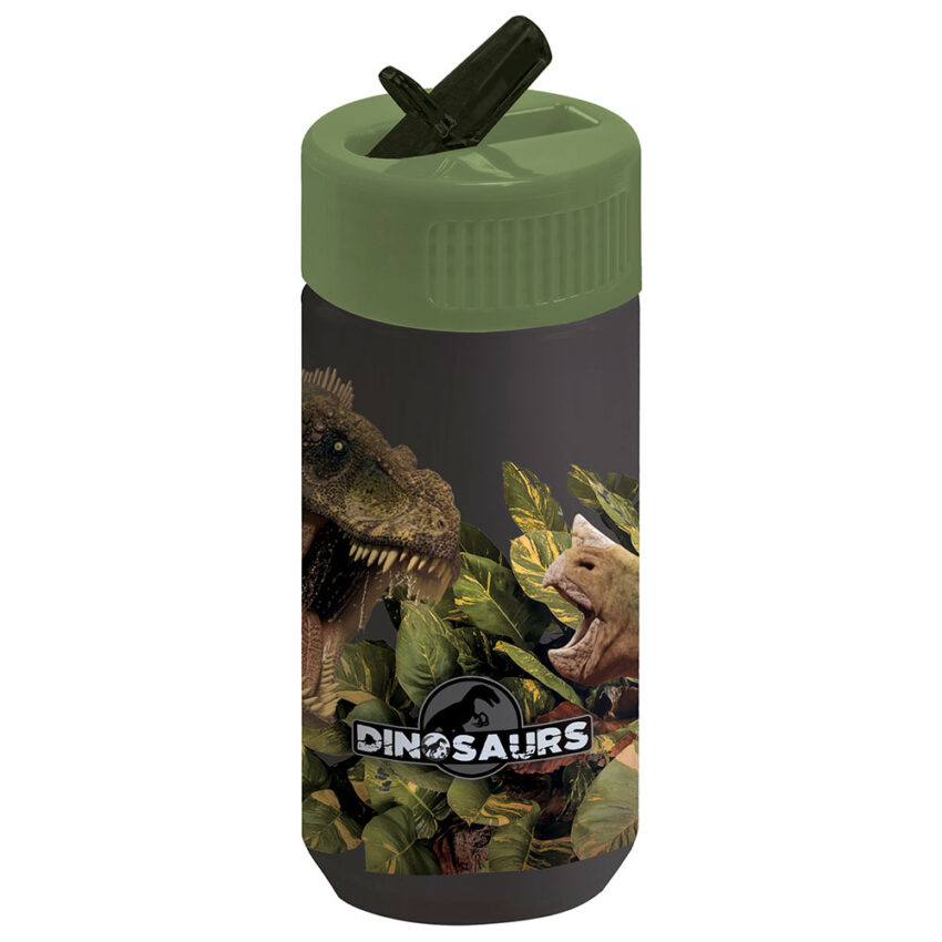 Бутилка за вода със сламка с динозаври