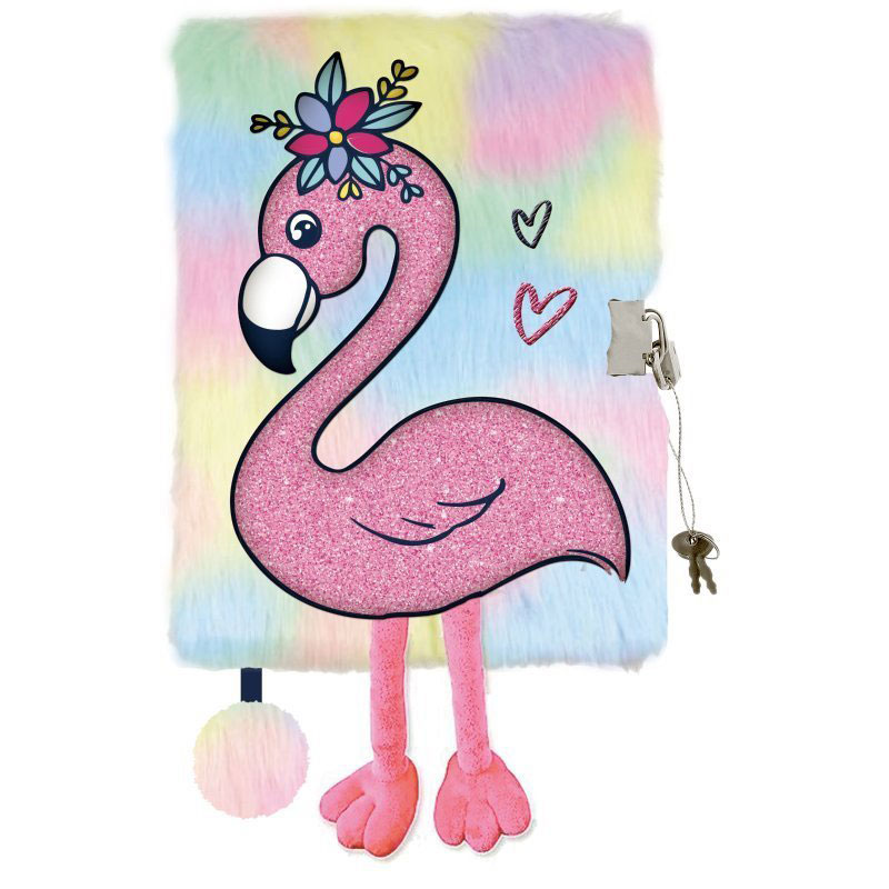 Плюшен 3D таен дневник с катинар - Фламинго